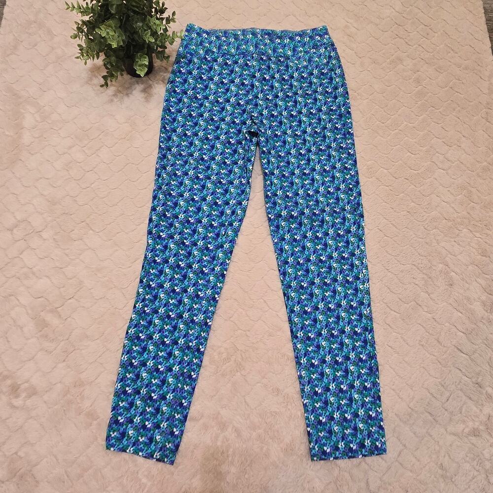 Soft Surroundings Blue and Green Floral Print Pull-on Skinny Pants, Size Small